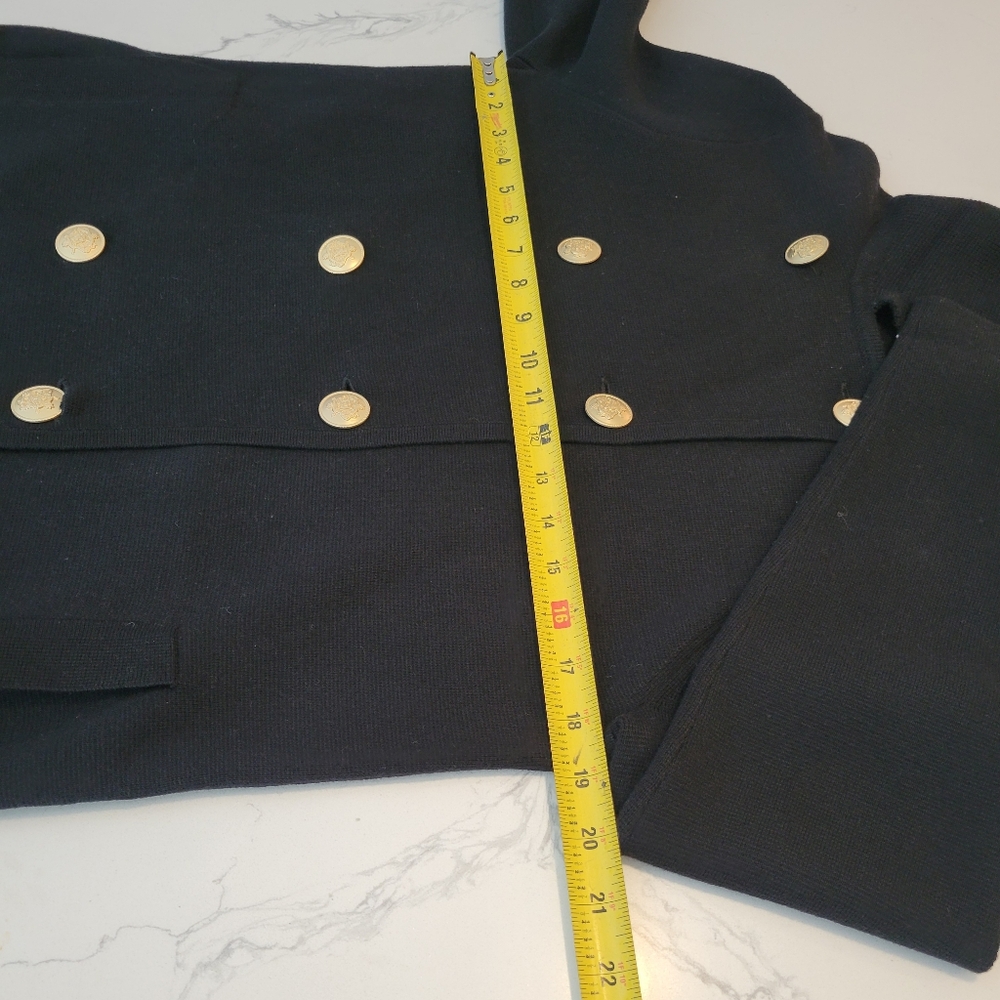 J.Crew Black Double-Breasted Warwick Tight Knit Gold Button Coat Size Xs - Picture 8 of 9